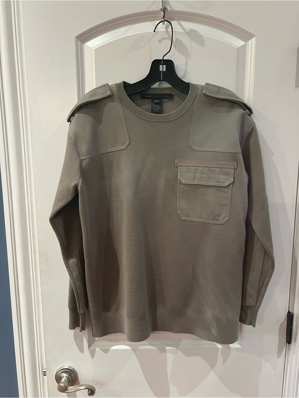 Marc By Marc Jacobs Men's Olive Crewneck Sweater with Epaulets